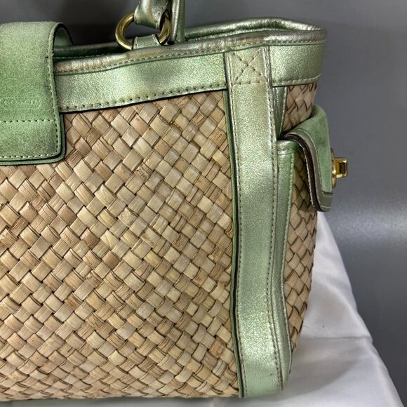 Coach # 4419 Natural Straws Seafoam Suede Leather Trim Buckle Closure Tote Bag - Picture 7 of 13